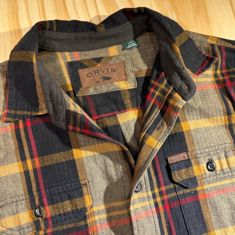 Orvis Men's Classic Collection Brown Yellow Plaid Button Up Flannel Shirt Size L - Picture 2 of 6